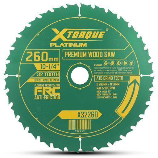 Xtorque X32260 Platinum 260mm (10-1/4") 32-Tooth Premium Wood Carbide Tipped Saw Blade - MADE IN JAPAN