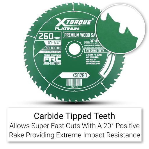 Xtorque X50260 Platinum 260mm (10-1/4") 50-Tooth Premium Wood Carbide Tipped Saw Blade - MADE IN JAPAN – image 3