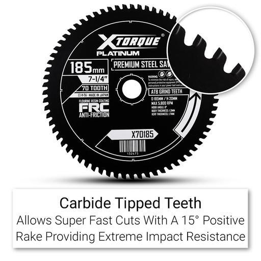 Xtorque X70185 Platinum 185mm (7-1/4") 70-Tooth Premium Steel Carbide Tipped Saw Blade - MADE IN JAPAN – image 3