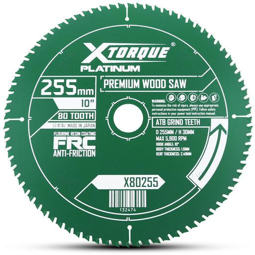 Xtorque X80255 Platinum 255mm (10") 80-Tooth Premium Wood Carbide Tipped Saw Blade - MADE IN JAPAN