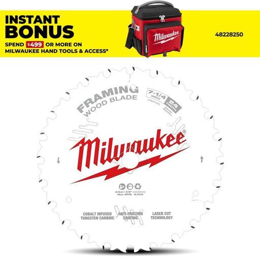 Milwaukee 48408720 184mm (7-1/4") 24-Tooth Framing Wood Circular Saw Blade