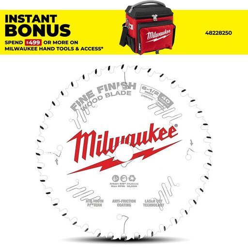 Milwaukee 48408622 165mm (6-1/2") 40-Tooth Fine Finish Wood Circular Saw Blade