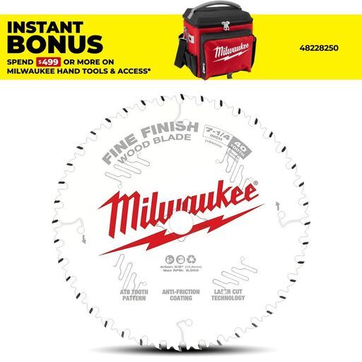 Milwaukee 48408726 184mm (7-1/4") 40-Tooth Fine Finish Wood Circular Saw Blade