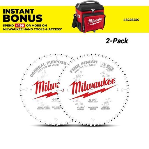 Milwaukee 48408036 2-Pack 254mm (10") 40-Tooth General Purpose & 60-Tooth Fine Finish Saw Blades 