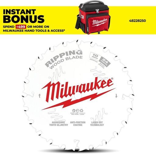 Milwaukee 48408020 254mm (10") 24-Tooth Ripping Wood Circular Saw Blade