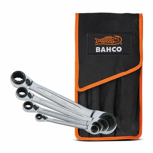 Bahco S4RM4T 4pce Metric 4-In-1 Reversible Ratcheting Ring End Spanner Set