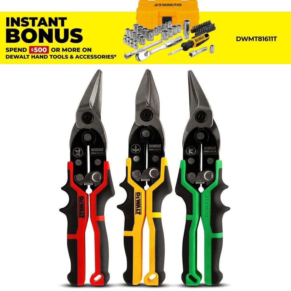 DeWalt DWHT14676 3-Pack Ergo Aviation Snip Set – image 1