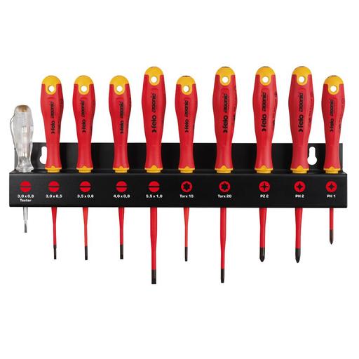 Felo 41391093 10pce VDE Ergonic ESlim Screwdriver XL Rack