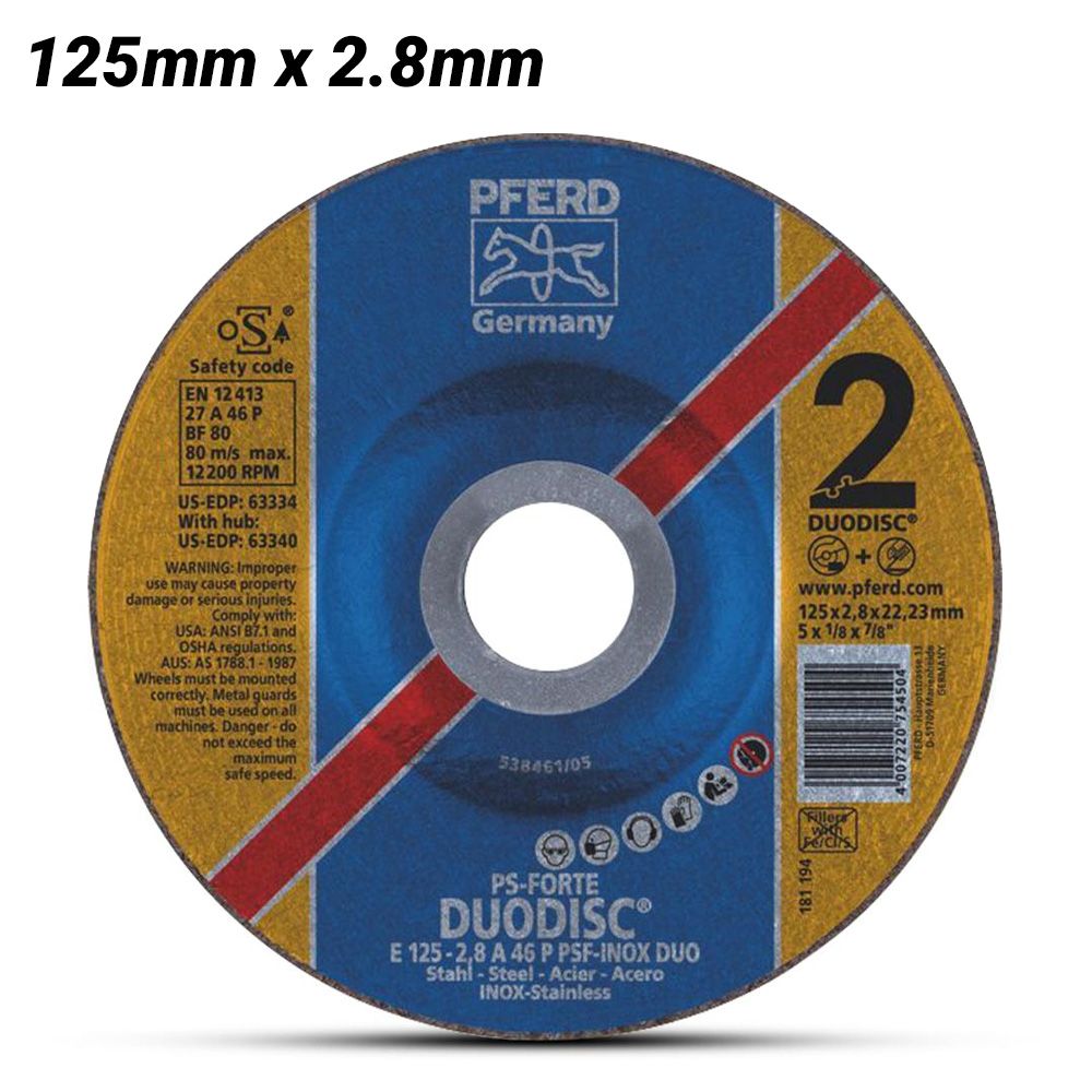 PFERD 62012620 125mm (5") 2.8mm DUODISC 2-In-1 Cut-Off & Grind Wheel Inox / Steel 2.8mm – image 1