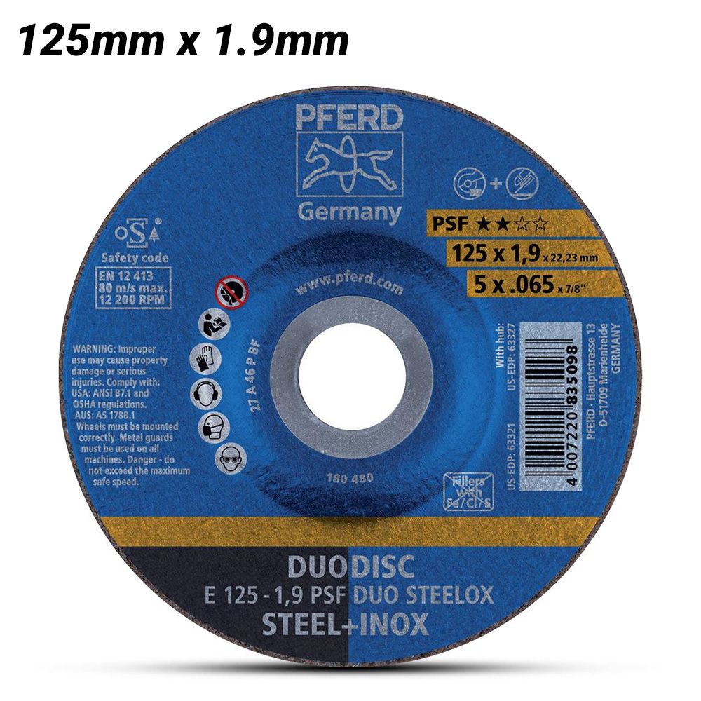 PFERD 62012630 125mm (5") 1.9mm DUODISC 2-In-1 Cut-Off & Grind Wheel Inox / Steel – image 1