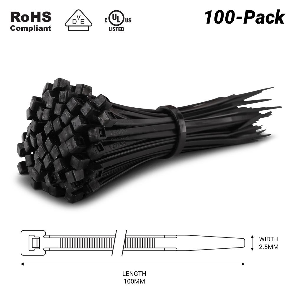 Zip Tie (100mm Length, Black) - 100 Pack