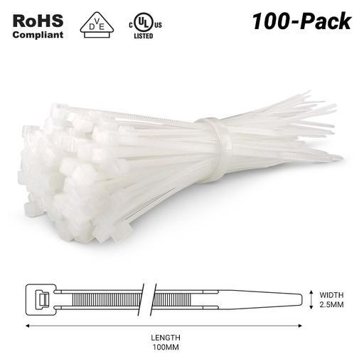 Fixed Fasteners FNCT100 100-Pack 100mm x 2.5mm Natural Nylon Cable Tie