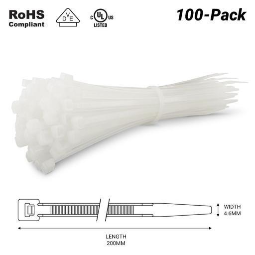 Fixed Fasteners FNCT200 100-Pack 200mm x 4.6mm Natural Nylon Cable Tie