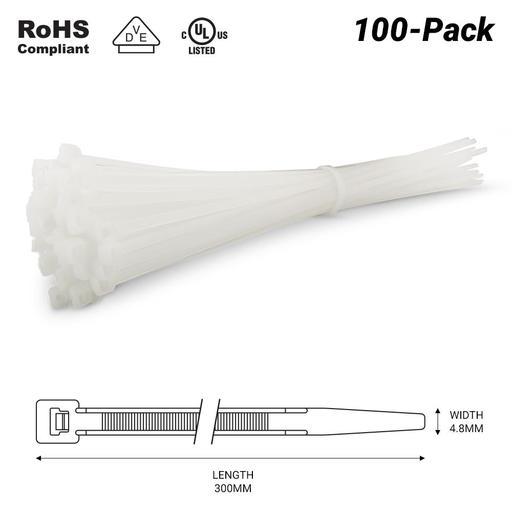 Fixed Fasteners FNCT300 100-Pack 300mm x 4.8mm Natural Nylon Cable Tie