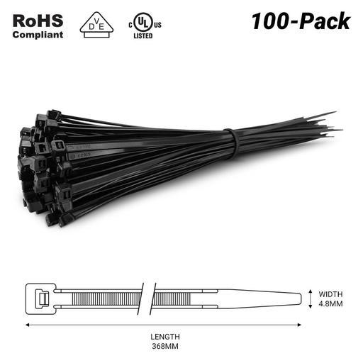 Fixed Fasteners FBCT368 100-Pack 368mm x 4.8mm Black UV Resistant Nylon Cable Tie