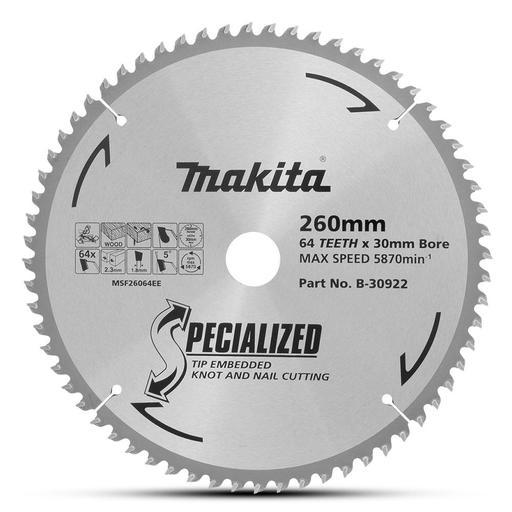 Makita B-30922 260mm (10-1/5") 64T Knot & Nail TCT Wood Saw Blade