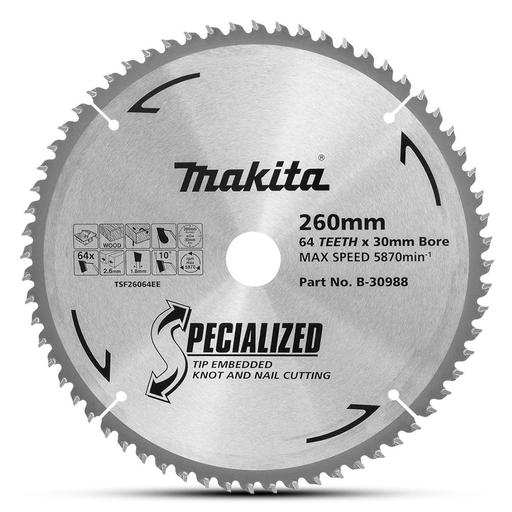 Makita B-30988 260mm (10-1/5") 64T Knot & Nail TCT Wood Saw Blade