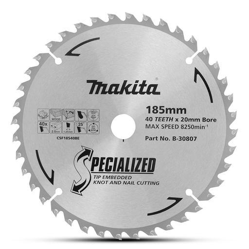 Makita B-30807 185mm (7") 40T Knot & Nail TCT Wood Saw Blade