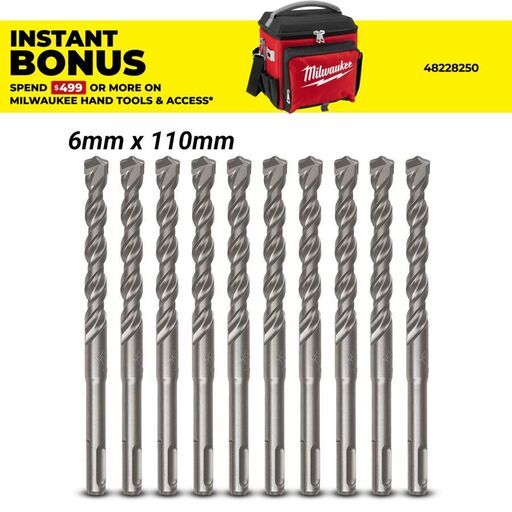 Milwaukee 4932371704 10-Pack 6mm x 110mm SDS-Plus M2 2-Cut Drill Bit