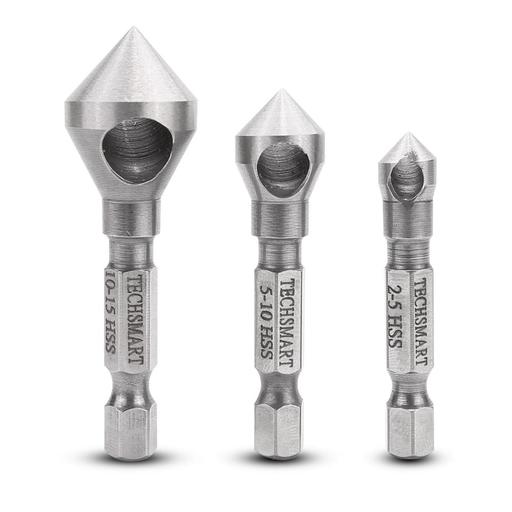 Techsmart TECD3 3pce 1/4"  HSS Countersink & Deburring Kit – image 2