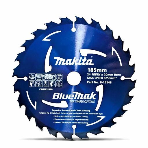 Makita B-15148 185mm x 20mm 24T BlueMak Circular Saw Blade For Wood Cutting – image 2