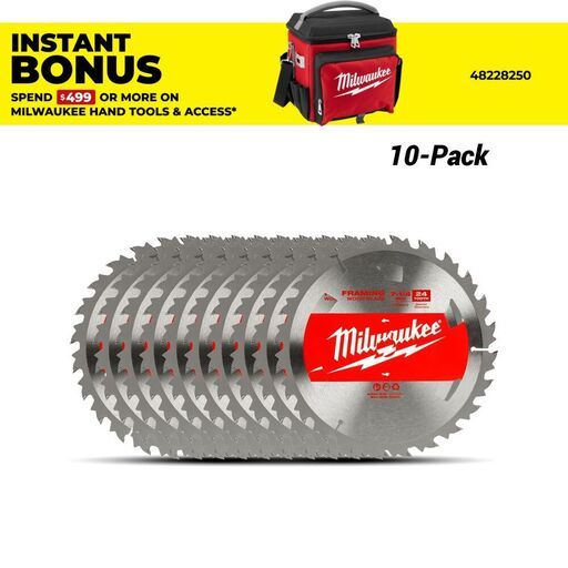 Milwaukee 48418710x10 10-Pack 184mm (7-1/4") 24-Tooth Framing Wood Circular Saw Blade