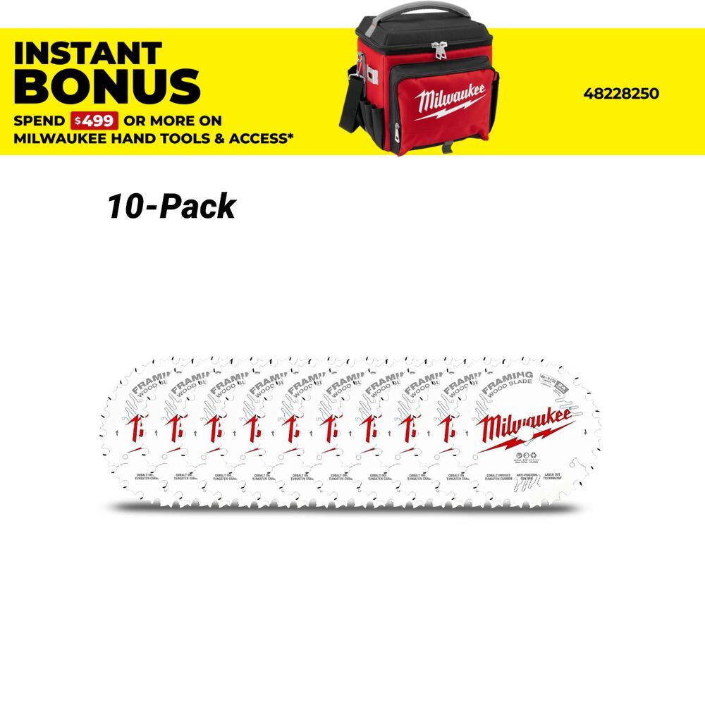 Milwaukee 48418620x10 10-Pack 165mm (6-1/2") 24-Tooth Framing Wood Circular Saw Blade – image 1