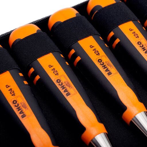 Bahco 424P-S6-ZC 6pce 6mm-32mm Chisel Set with Rubberised Handle in Nylon Zipper Case – image 4