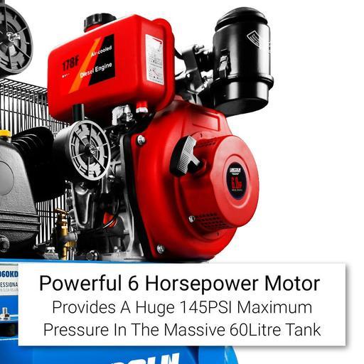 Lincoln L1060KD 60L 6HP Diesel Triple Piston Twin Belt Driven Air Compressor – image 6