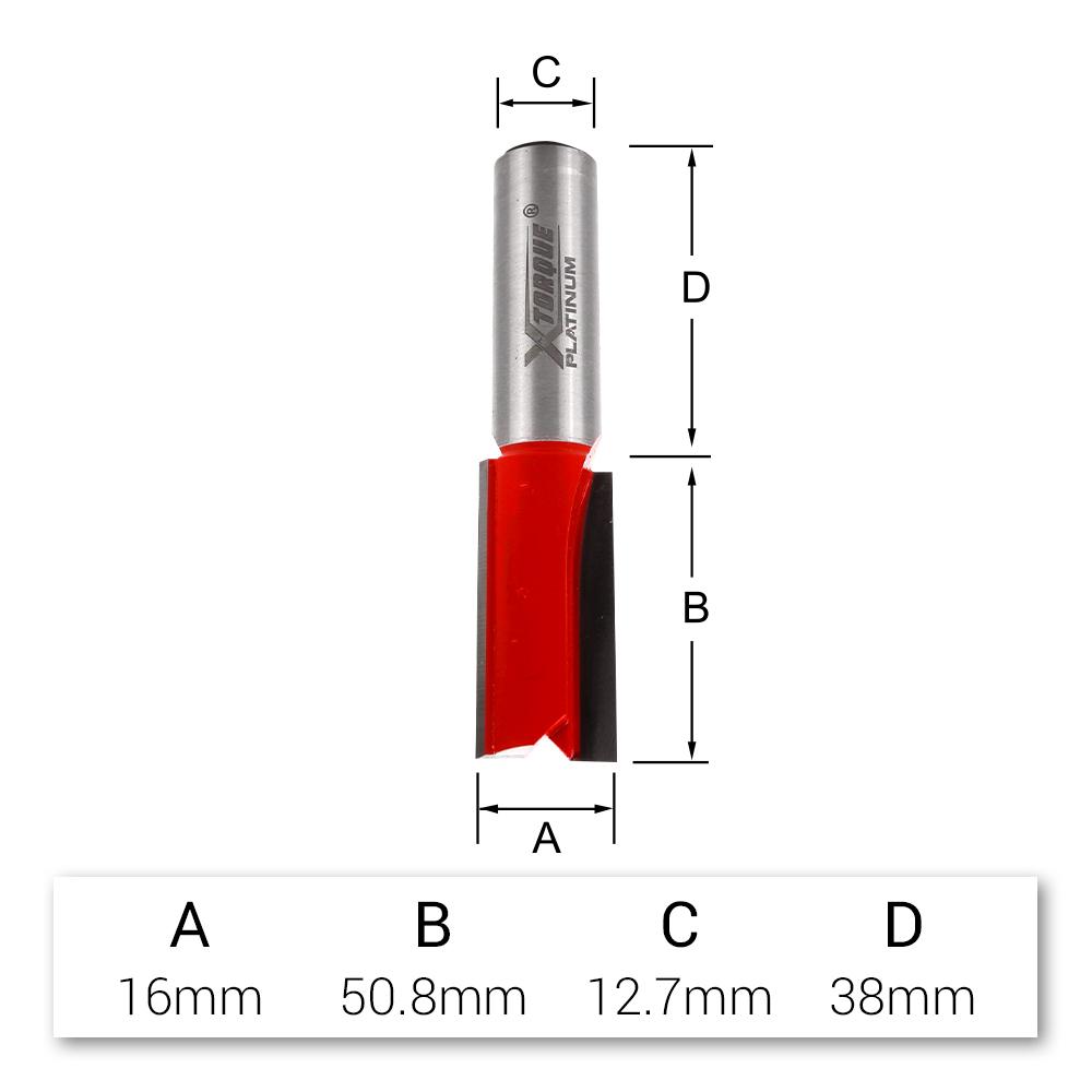 Xtorque XP1612 Platinum 16mm Straight Double Flute 1/2" Shank Router Bit – image 4