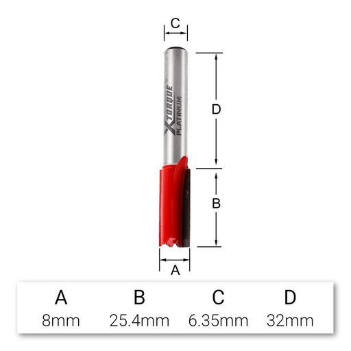 Xtorque XP8814 Platinum 8mm Straight XL Double Flute 1/4" Shank Router Bit – image 4
