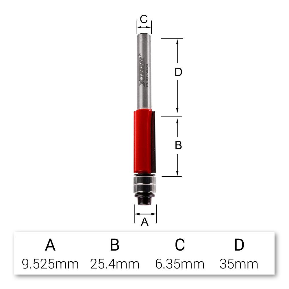 Xtorque XP9554 Platinum 9.5mm Straight Trim Double Bearing 1/4" Shank Router Bit – image 4
