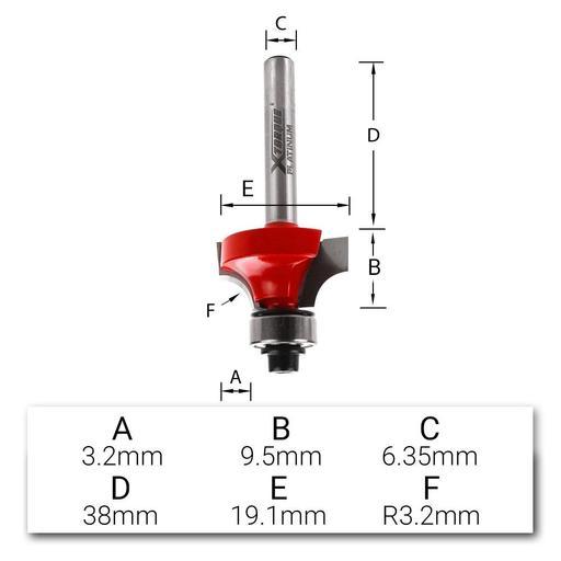 Xtorque XP32RO Platinum 3.2mm Radius Rounding Over 1/4" Shank Router Bit