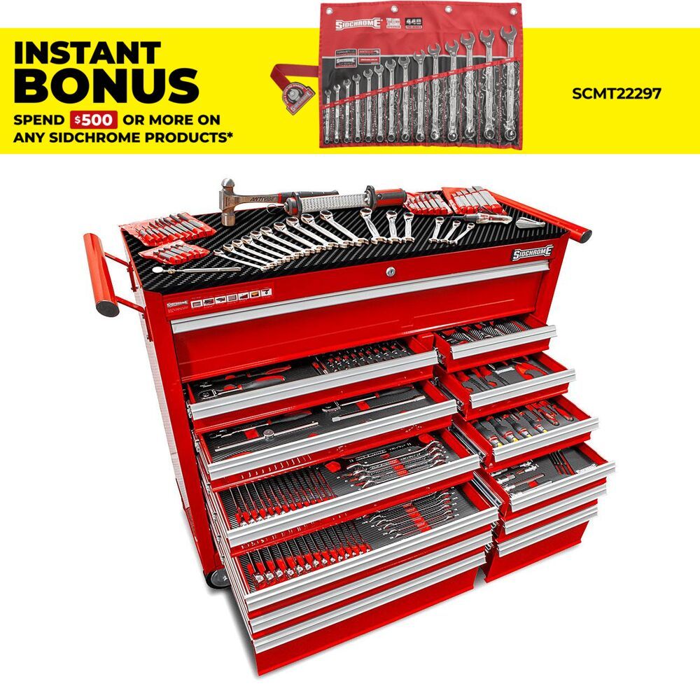 Sidchrome SCMT10166 382pce Metric & AF 13 Drawer Wide Body Roller Cabinet Tool Chest Kit – image 1