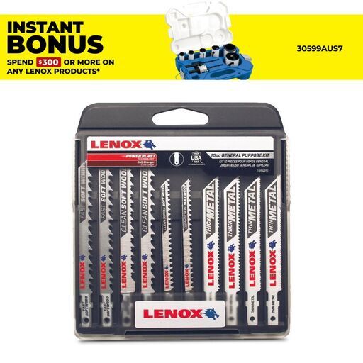 Lenox 1994458 10pce General Purpose Jig Saw T-Shank Kit With Case