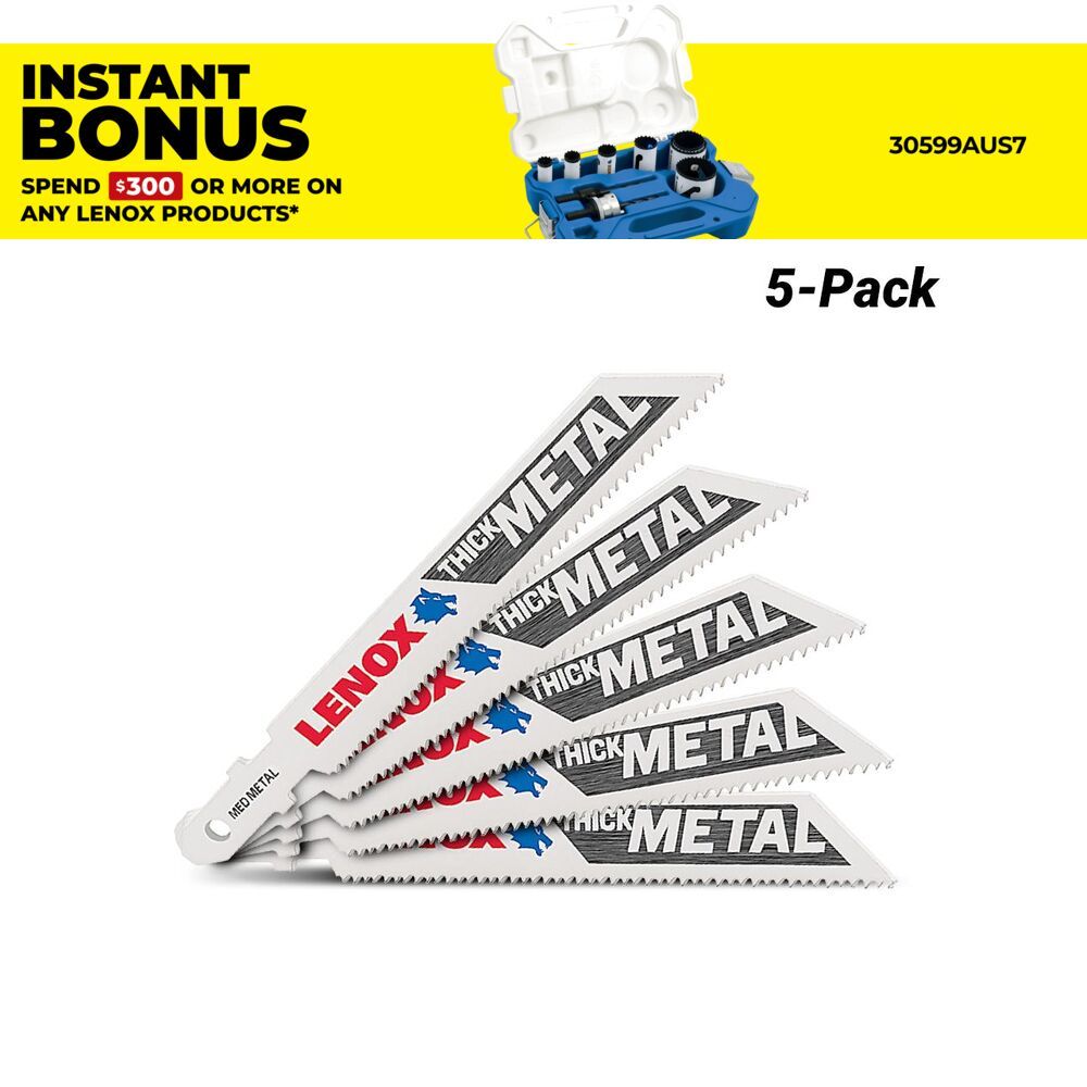 Lenox 1991596 5-Pack 92.2mm x 9.5mm x 0.9mm 14TPI Power Arc Metal Cuttign Jig Saw Blades – image 1
