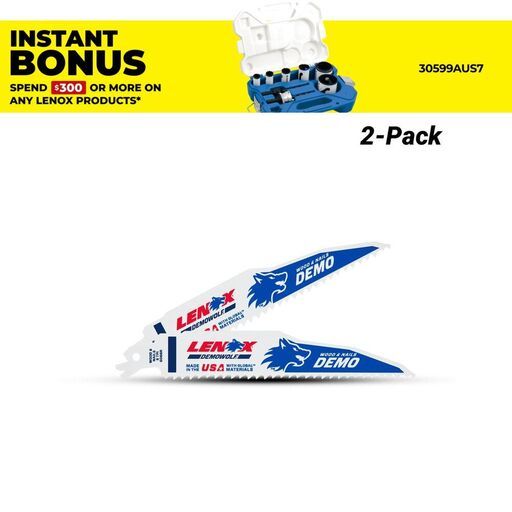 Lenox 20500106R 2-Pack 305mm x 22mm x 1.6mm 6TPI Demolition Bi-Metal Reciprocating Saw Blade