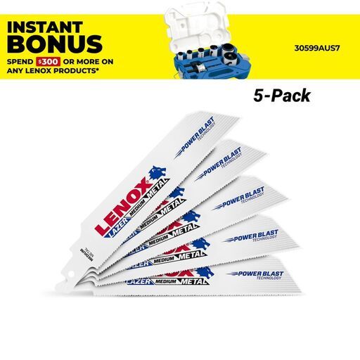 Lenox 201789114R 5-Pack 229mm x 25mm x 1.07mm 18TPI Bi-Metal Reciprocating Saw Blades