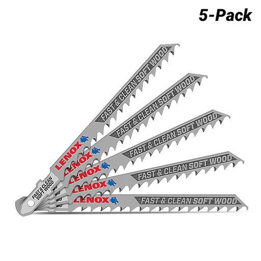 Lenox 1990703 5-Pack 101.6mm x 7.9mm x 1.5mm 6TPI Clean Cutting Jig Saw Blade – image 2
