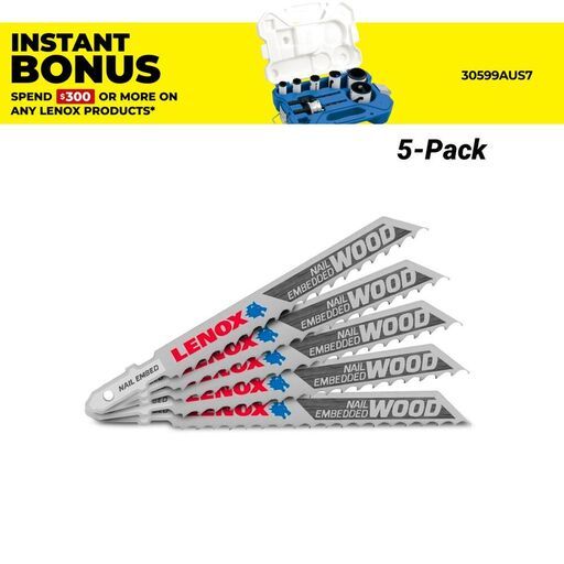 Lenox 1991407 5-Pack 101.6 x 9.5 x 1.3mm 6TPI General Purpose Jig Saw Blade
