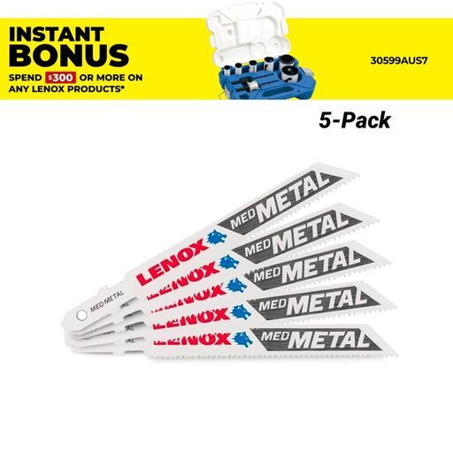 Lenox 1991566 5-Pack 92.2 x 9.5 x 0.9mm 18TPI Metal Cutting Jig Saw Blade