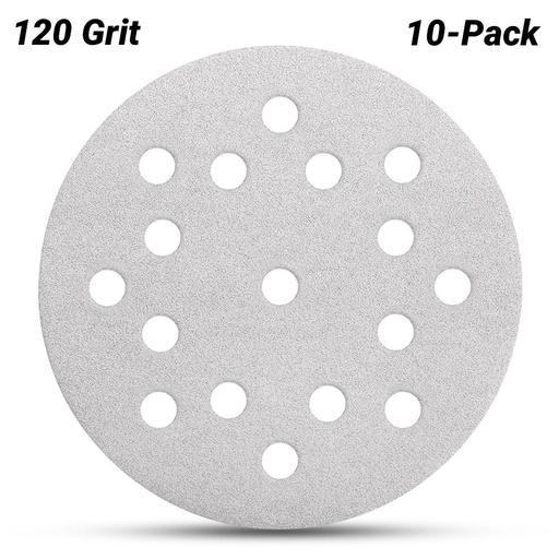 Primex 7105 10-Pack 125mm (5") 17 Hole Premium Aluminium Oxide 120 Grit Sanding Discs - MADE IN FRANCE