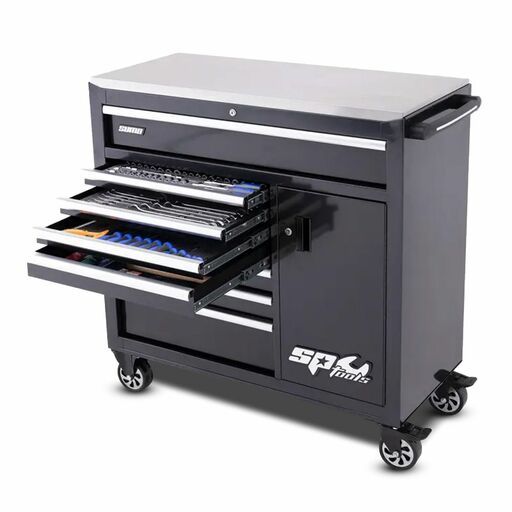 SP Tools SP50608 218pce Metric/SAE Tool Kit In 9 Drawer Custom Series Black Roller Cabinet
