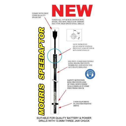 Morris Long Drill SA1000-R 1000mm 1/4" Quick Change Extensions Speedaptors – image 8