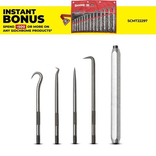 Sidchrome SCMT70265 4pce Scriber Pick & Hook Set