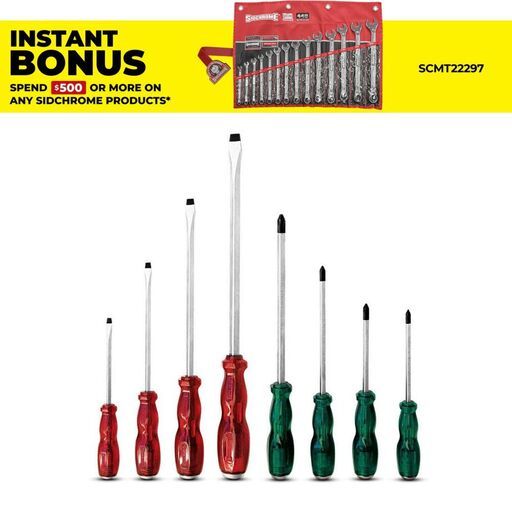 Sidchrome SCMT29110 8pce Industrial Thru Tang Screwdriver Set