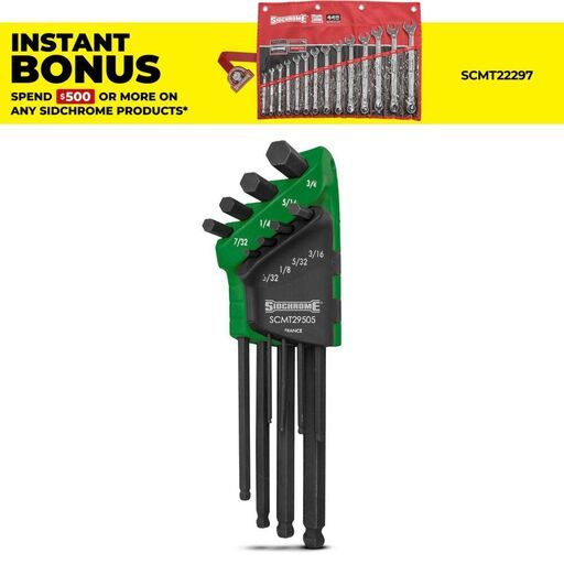 Sidchrome SCMT29505 8pce Imperial Ballpoint Long Hex Key Wrench Set