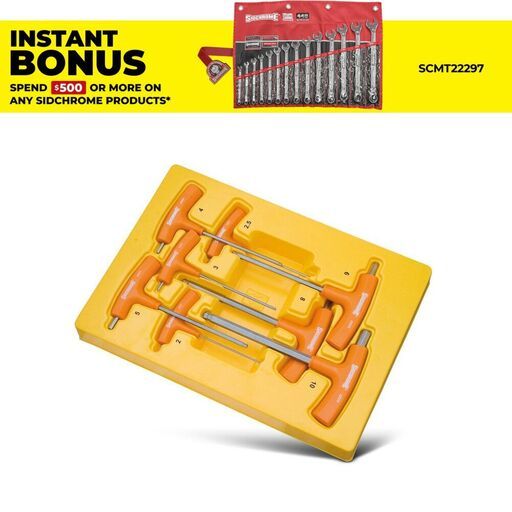 Sidchrome SCMT29550 8pce T-Handle Metric Hex Key Wrench Set