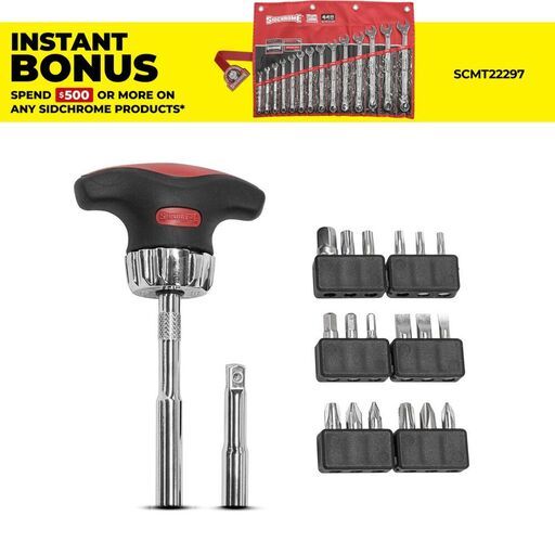 Sidchrome SCMT29570 21pce Ratcheting T-Handle Screwdriver Set