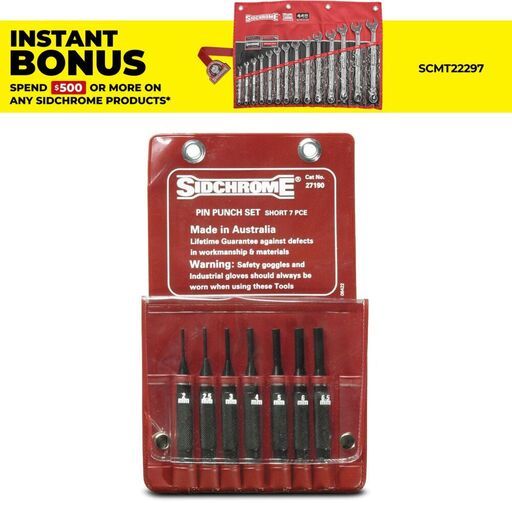 Sidchrome SCMT27190 7pce Short Pin Punch Set